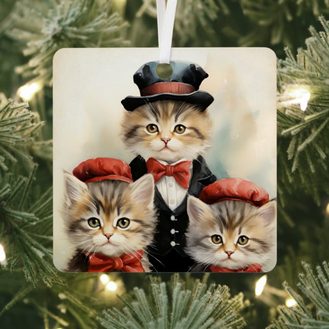 Gorgeous Three Kitten Family Christmas  Metal Ornament (Insitu)