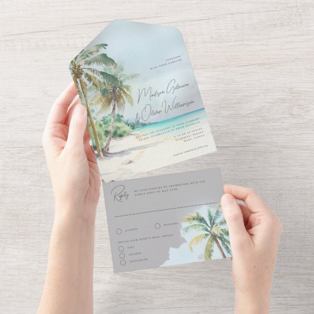 Gorgeous Tropical Beach Palm Trees Island All In One Invitation (Tearaway)