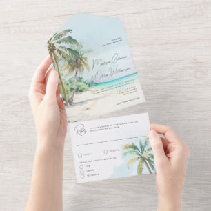 Gorgeous Tropical Beach Palm Trees Island All In One Invitation