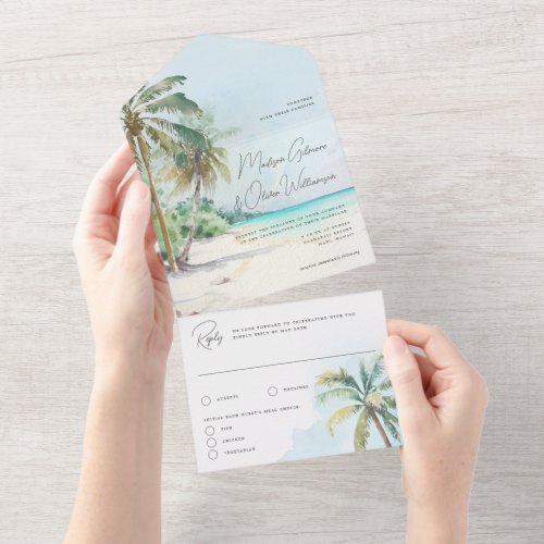Gorgeous Tropical Beach Palm Trees Island All In One Invitation