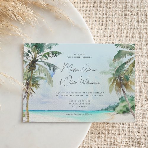 Gorgeous Tropical Beach Palm Trees Island Wedding Invitation