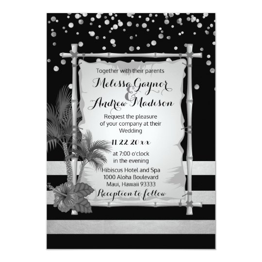 Gorgeous Tropical Beach Palms Black Silver Wedding Invitation