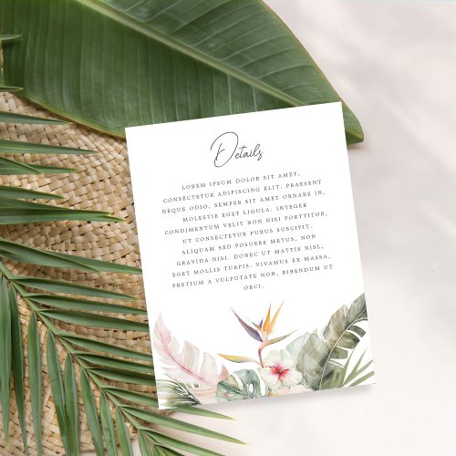 Gorgeous Tropical Botanical Wedding Enclosure Card