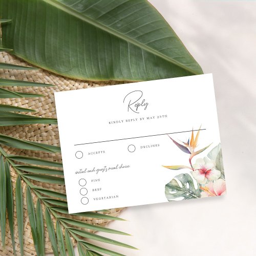 Gorgeous Tropical Botanical Wedding Reply Card