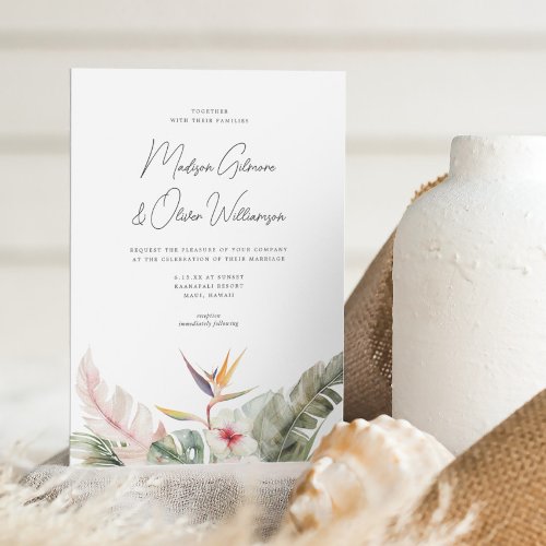 Gorgeous Tropical Botanicals Destination Wedding Invitation