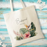 Gorgeous Tropical Botanicals Destination Wedding Tote Bag<br><div class="desc">This elegant destination wedding tote bag features gorgeous watercolor botanicals including palm leaves, hibiscus, and bird of paradise. The typography is classic yet modern. The script on the front says "Bridesmaid" but this can easily be changed to say "Maid of Honor", "Mother of the Bride" etc. This is the perfect...</div>