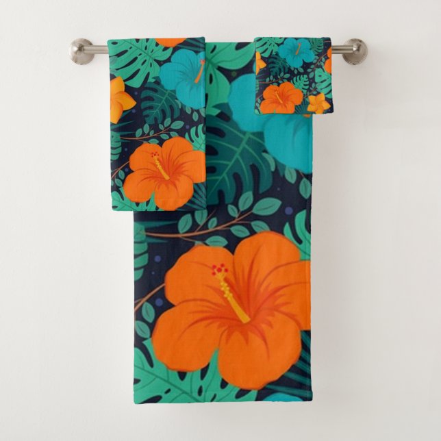 Gorgeous Tropical Exotic Floral - hibiscus Bath Towel Set (Insitu)