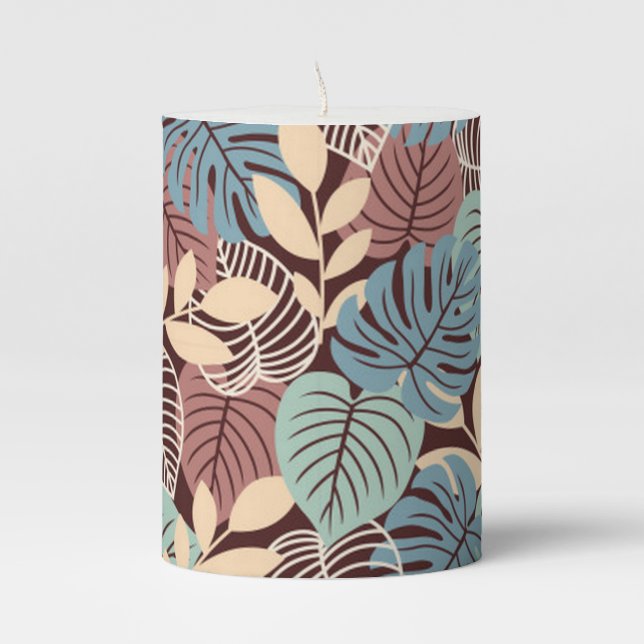 Gorgeous Tropical Exotic Leave Pillar Candle (Front)