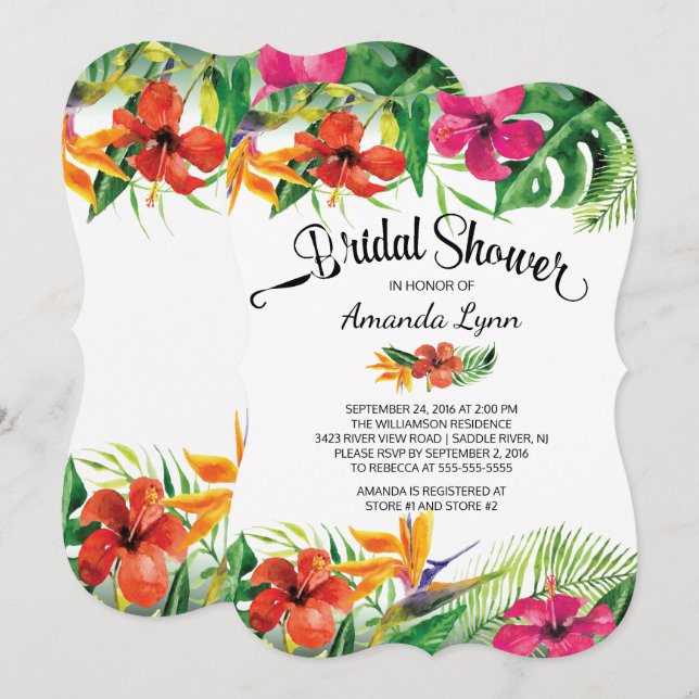 Gorgeous Tropical Flower Bridal Shower Invitation (Front/Back)