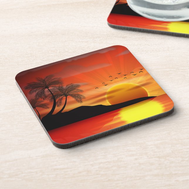 Gorgeous Tropical Island Sunset Beverage Coaster (Left Side)