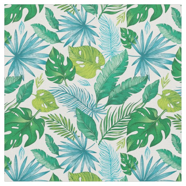 Gorgeous Tropical Jungle Palm Leaves Fabric (Close Up)