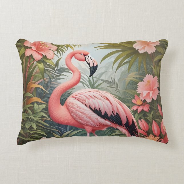 Gorgeous Tropical Pink Flamingo Bird Accent Pillow (Front)