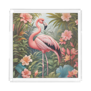Gorgeous Tropical Pink Flamingo Bird Acrylic Tray