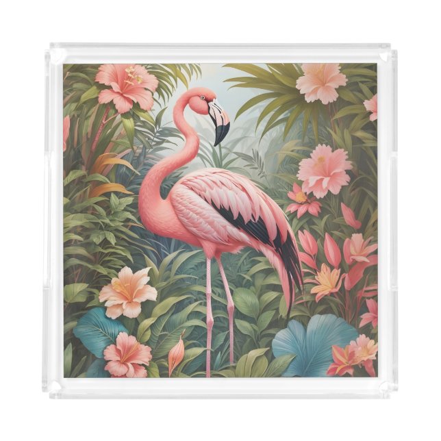 Gorgeous Tropical Pink Flamingo Bird Acrylic Tray (Front)