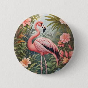 Gorgeous Tropical Pink Flamingo Bird Button