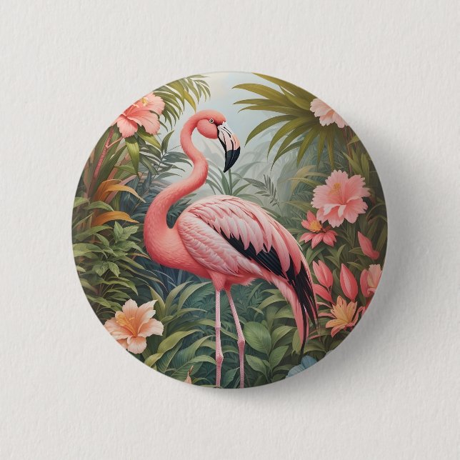 Gorgeous Tropical Pink Flamingo Bird Button (Front)
