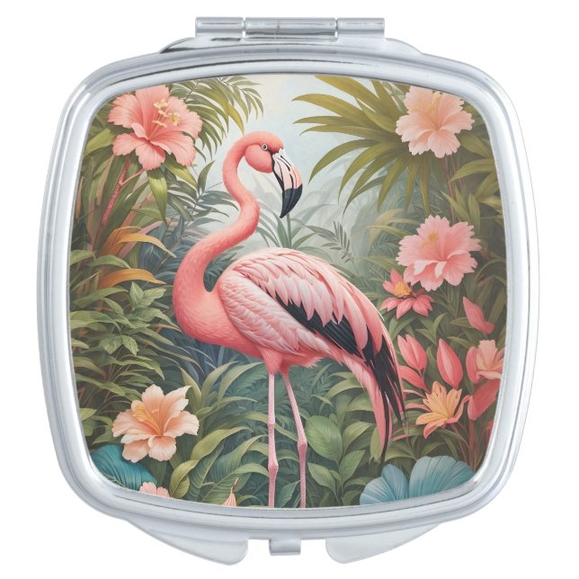 Gorgeous Tropical Pink Flamingo Bird Compact Mirror (Front)