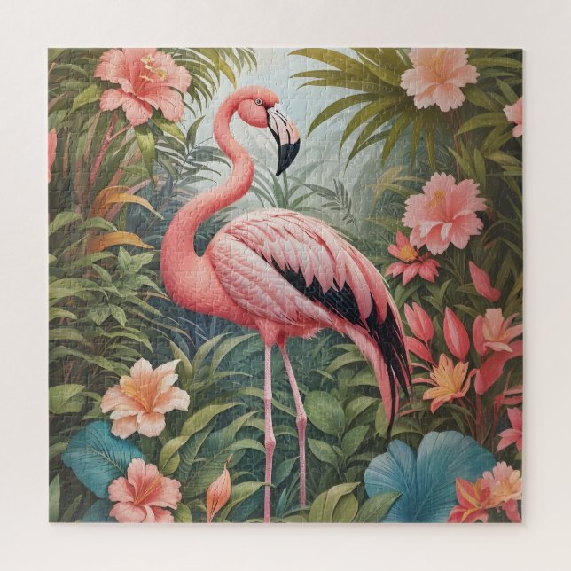 Gorgeous Tropical Pink Flamingo Bird Jigsaw Puzzle (Vertical)