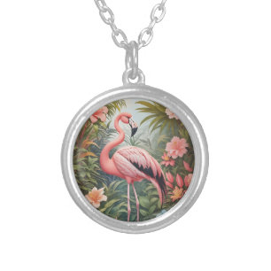 Gorgeous Tropical Pink Flamingo Bird Silver Plated Necklace