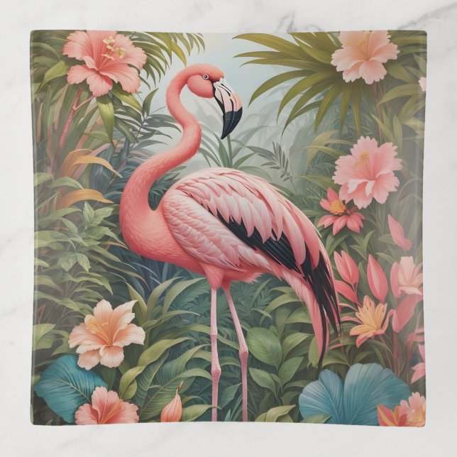 Gorgeous Tropical Pink Flamingo Bird Trinket Tray (Front)