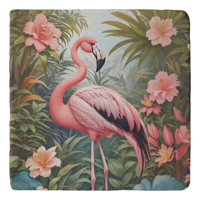Gorgeous Tropical Pink Flamingo Bird Trivet (Front)
