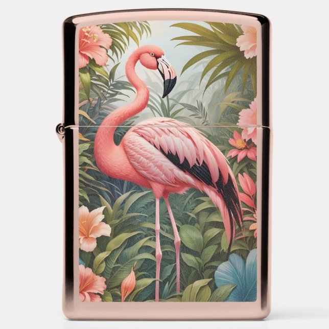 Gorgeous Tropical Pink Flamingo Bird Zippo Lighter (Front)