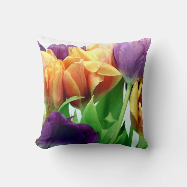 Gorgeous Tulips Bouquet Throw Pillow (Front)