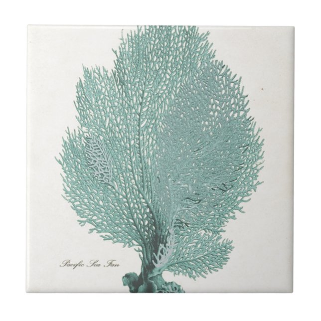 Gorgeous Turquoise/Aqua Pacific Sea Fan Ceramic Tile (Front)