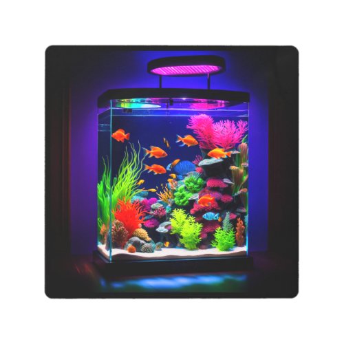Gorgeous Ultraviolet Fish Aquarium  Vibrant Coral Metal Print