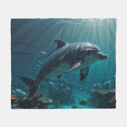 Gorgeous Underwater Dolphin Scene Fleece Blanket