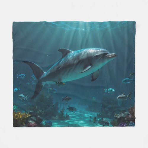 Gorgeous Underwater Dolphin Scene II Fleece Blanket