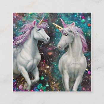 Gorgeous Unicorn Decorated With Diamonds And Beads Square Business Card by ProdesignGo at Zazzle