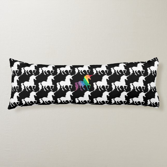 Gorgeous Unicorn Rainbow Black & White Pattern Body Pillow (Front)