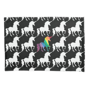 Gorgeous Unicorn Rainbow Black & White Pattern Pillow Case