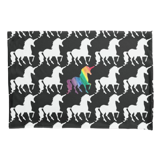 Gorgeous Unicorn Rainbow Black & White Pattern Pillow Case (Front)