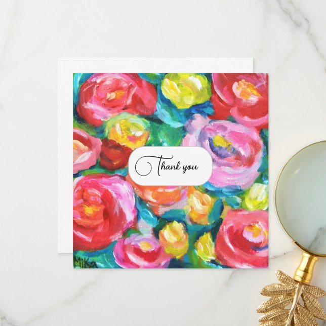 Gorgeous Vibrant Abstract Rose Flowers Artistic  Thank You Card (Front/Back In Situ)