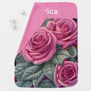 Gorgeous Victorian Pastel Pink Rose Print Baby Blanket