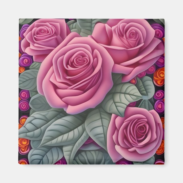 Gorgeous Victorian Pastel Pink Rose Print Magnet (Front)