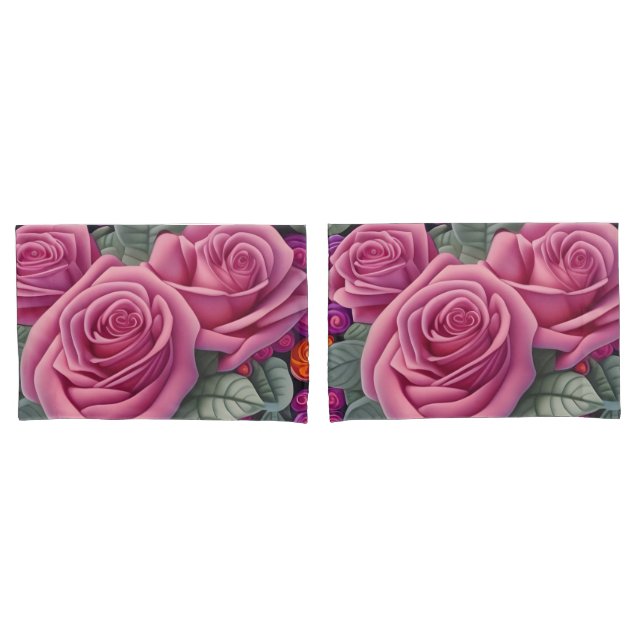 Gorgeous Victorian Pastel Pink Rose Print Pillow Case (Front-Set)