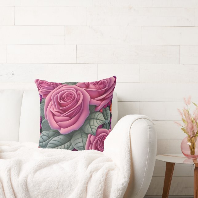 Gorgeous Victorian Pastel Pink Rose Print Throw Pillow (Couch)