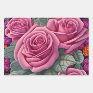 Gorgeous Victorian Pastel Pink Rose Print Wrapping Paper Sheets