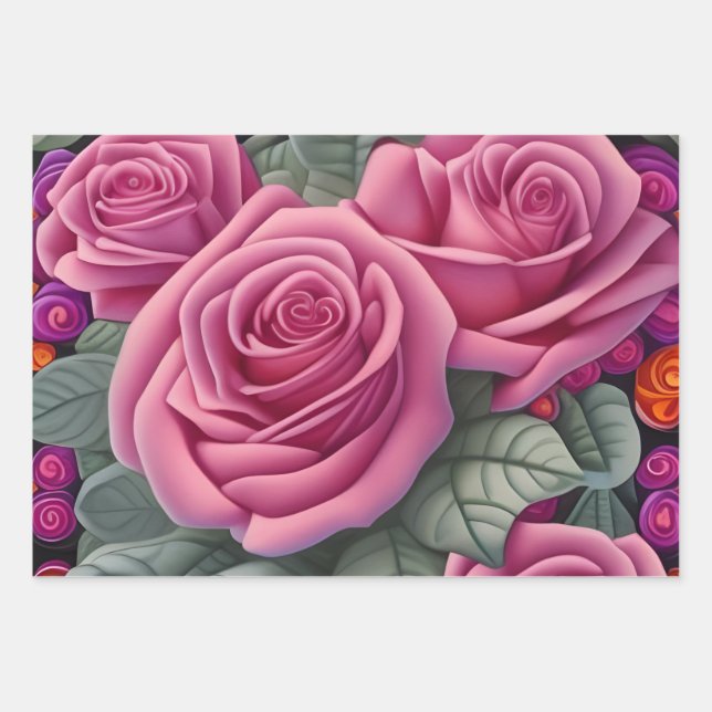 Gorgeous Victorian Pastel Pink Rose Print Wrapping Paper Sheets (Front)