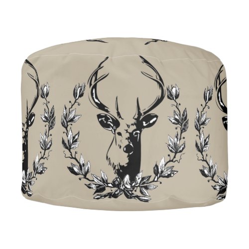 Gorgeous Vintage and Rustic Deer in Laurel Leaves Pouf