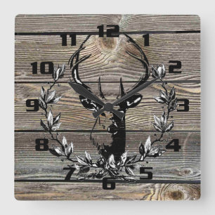 Gorgeous Vintage and Rustic Deer in Laurel Leaves Square Wall Clock