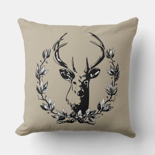 Gorgeous Vintage and Rustic Deer in Laurel Leaves Throw Pillow