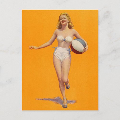 Gorgeous  Vintage Beach Babe Pin Up Girl Postcard