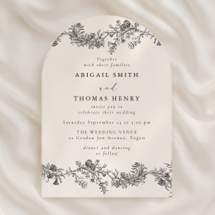 Gorgeous Vintage Black Floral Arch Wedding Invitation