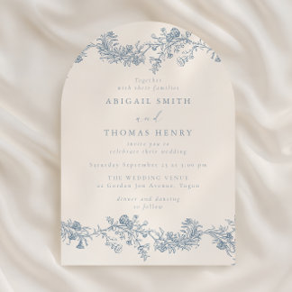 Gorgeous Vintage Blue Floral Arch Wedding Invitation