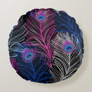 Gorgeous Vintage pattern of peacock feathers on a Round Pillow