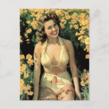 Swimsuit Pinup Miss Chief Kropp Linen Postcard Vintage Post Card 1940s 